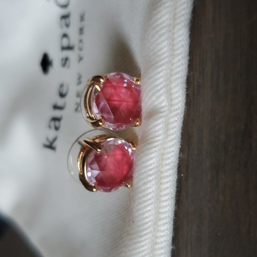 Kate Spade pink crystal gem square studs earrings